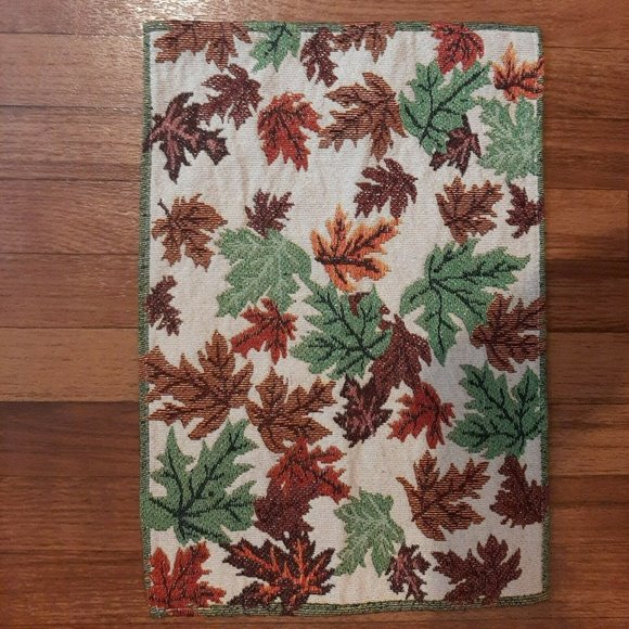 Set of 2 Fall Leaf Glittery Placemats Colorful Rectangle Tapestry - Picture 2 of 7